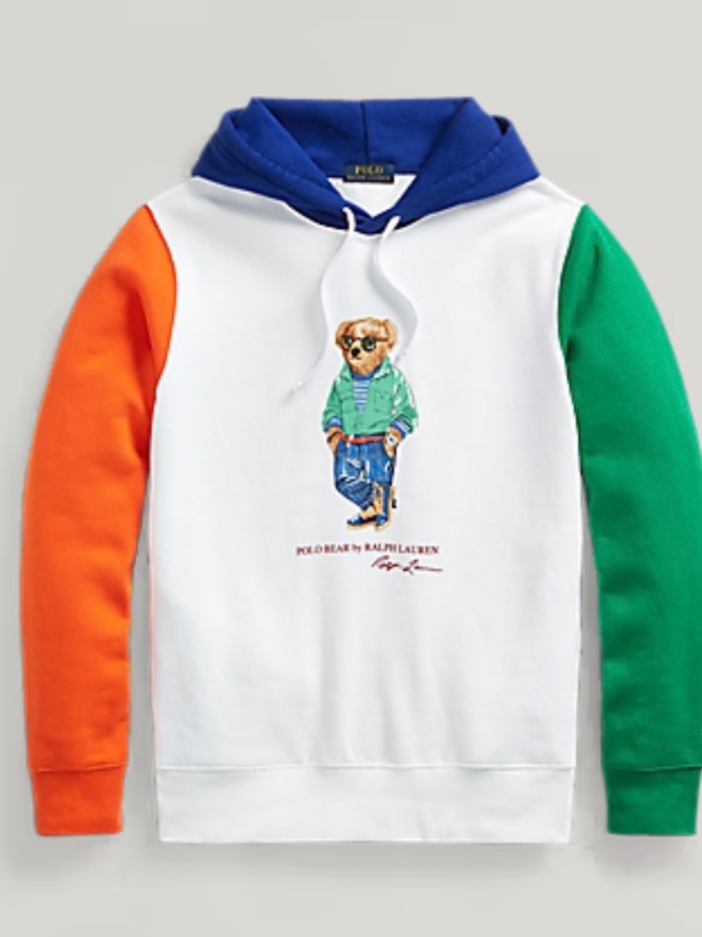 Polo by Ralph Lauren White Hoodie with Blue Hood and Orange & Green Sleeves